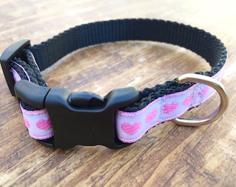 Pink Dog Collar for small dogs, heart dog collar for girl, cute pink dog collar, XS dog collar, pink dog collar, cute dog collar, 12" collar