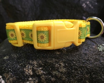 Sunflower Extra Small Dog Collar: Yellow & Green, Adjustable 12 inch
