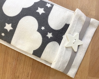 Stars and Clouds Eye Pillow: Washable Flax Seed Sack Cover