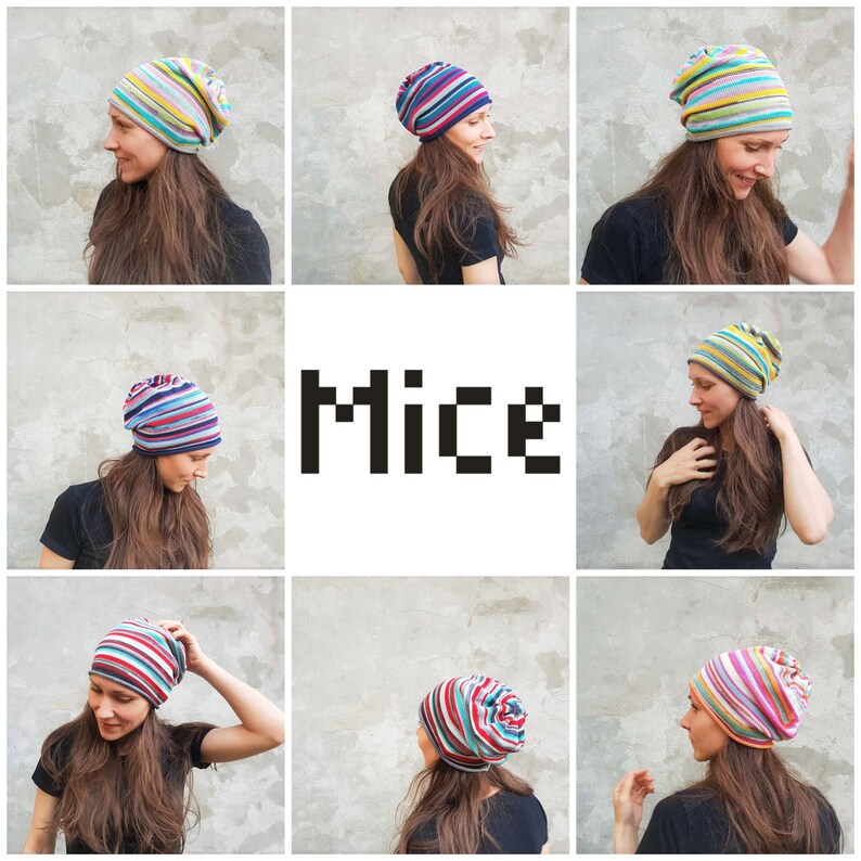 gift for men or women Unisex beanie cotton linen viscose silk Spring fall slouchy beanie Spring beanie stripe hat striped knit hat