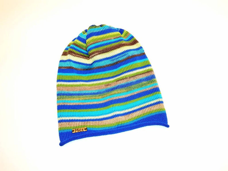 gift for men or women Unisex beanie cotton linen viscose silk Spring fall slouchy beanie Spring beanie stripe hat striped knit hat