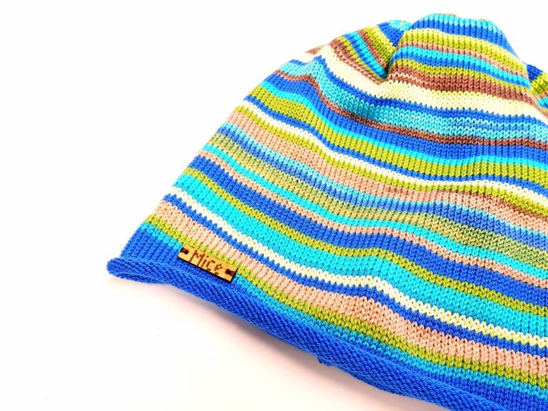 gift for men or women Unisex beanie cotton linen viscose silk Spring fall slouchy beanie Spring beanie stripe hat striped knit hat
