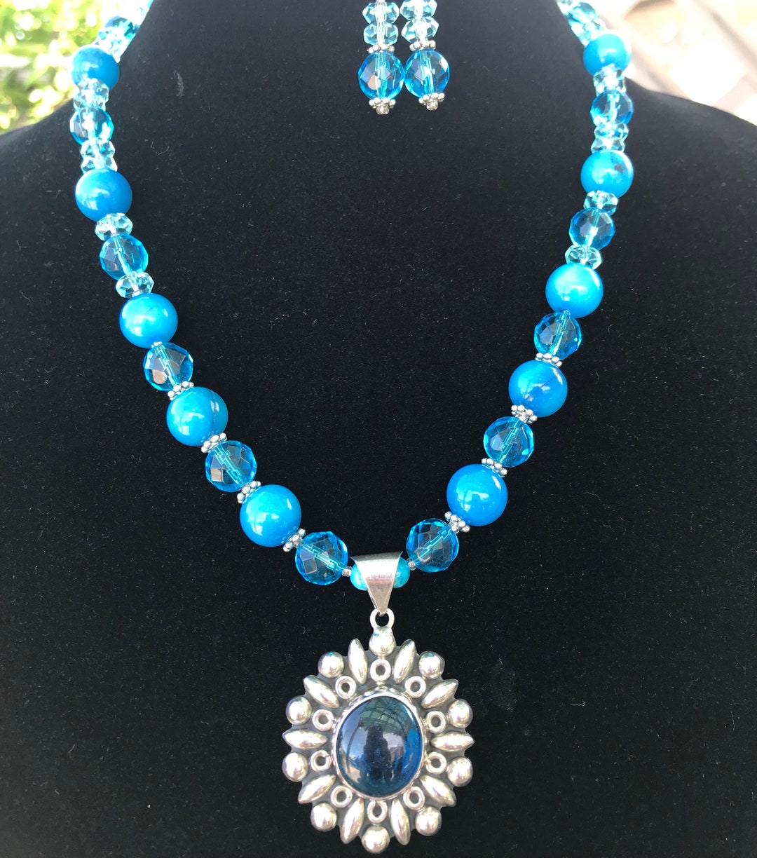 Sterling Silver Medallion Pendant Necklace and Earrings Jewely Etsy