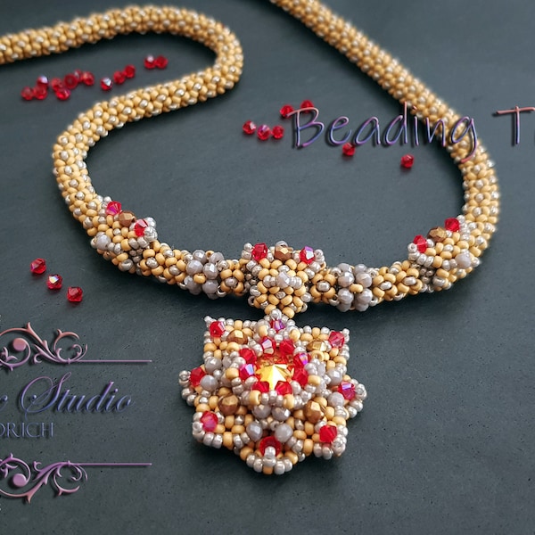 Kit de perles - siam doré, bijoux DIY Collier Lola, Collier tissé en perles, Perles de rocaille, Rivoli