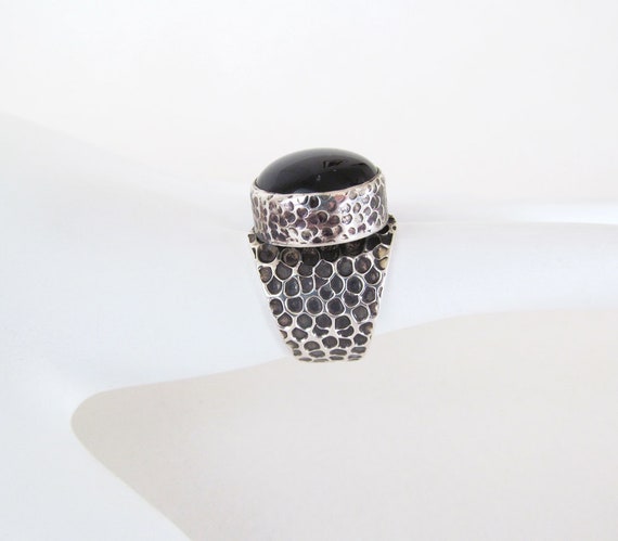 Thick Hammered Sterling Silver Ring with Black On… - image 7