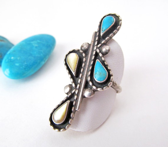 Turquoise Sterling Silver Ring, Vintage Native Am… - image 1