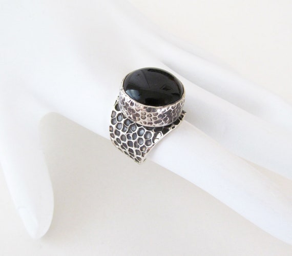 Thick Hammered Sterling Silver Ring with Black On… - image 6
