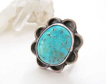 Turquoise Sterling Silver Ring, Vintage Southwestern Jewelry, Native American Turquoise Jewelry, Southwest Turquoise Stone Ring Size 6