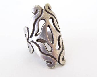 Vintage Sterling Silver Scroll Ring, Organic Rustic Medieval Style Jewelry, Statement Ring Size 5 1/2, Small Size Rings for Women