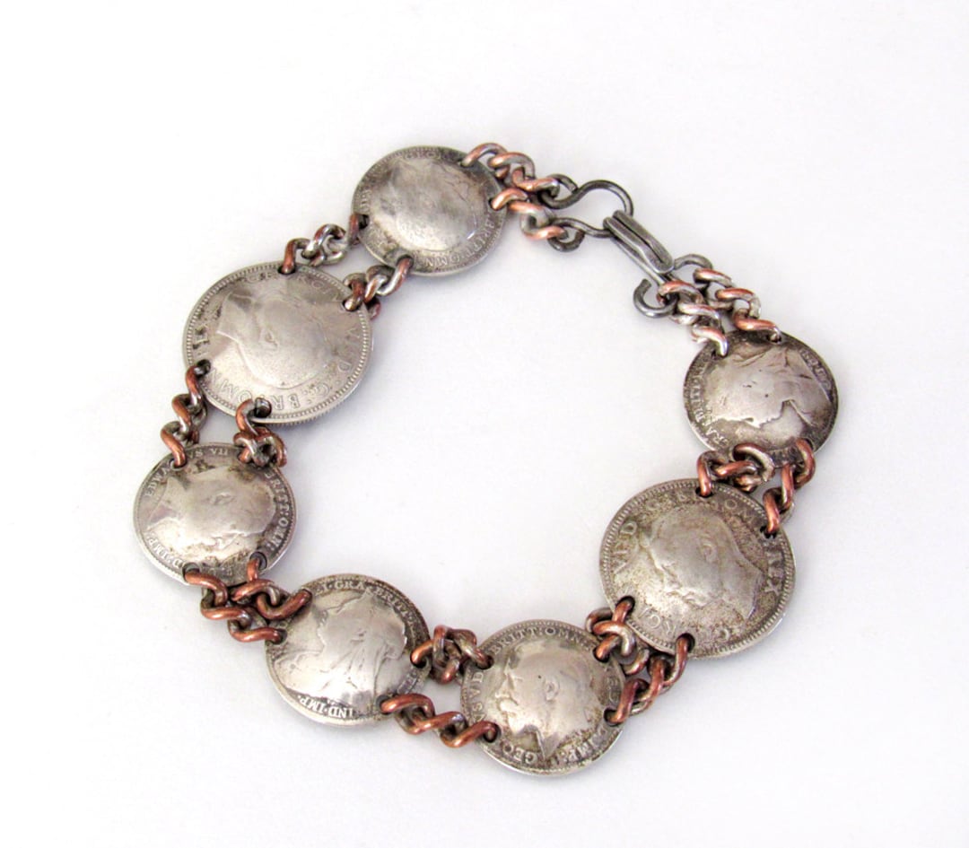 Vintage British Coin Bracelet With Three-pence and Sixpence Coins Dated ...