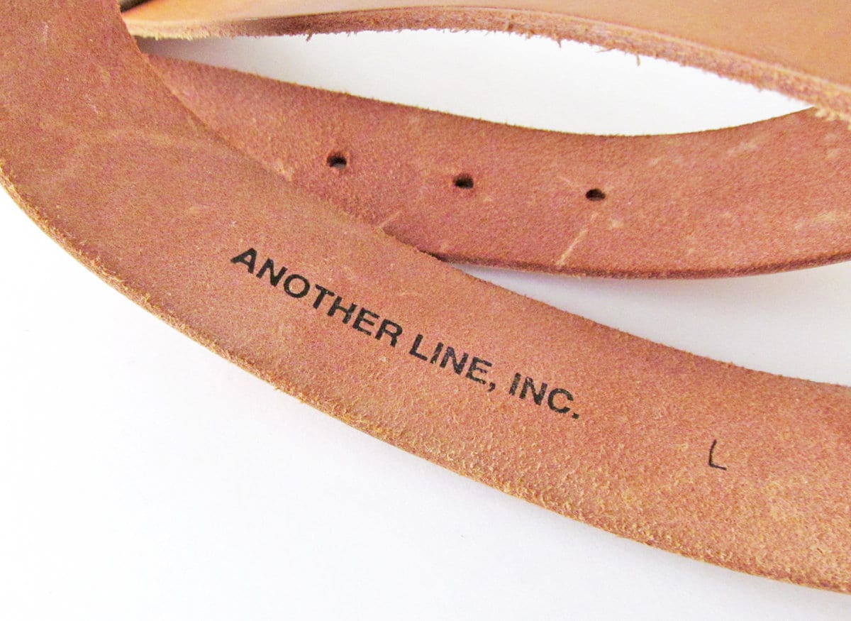 Vintage Tan Leather Belt: Hammered Silver Tone Buckle  display picture 1