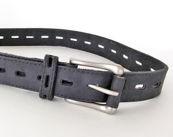 Vintage DKNY Black Genuine Leather Adjustable Velcro Belt 