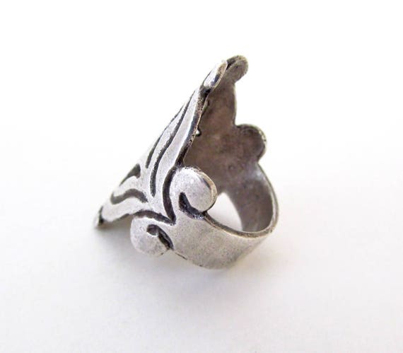 Vintage Sterling Silver Scroll Ring: Rustic Medieval Statement Jewelry View 4