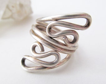 Abstract Modernist Sterling Silver Ring, Vintage Mexico 925 Sterling Jewelry, Unique Statement Ring Size 8, Bold Avant Garde Jewelry