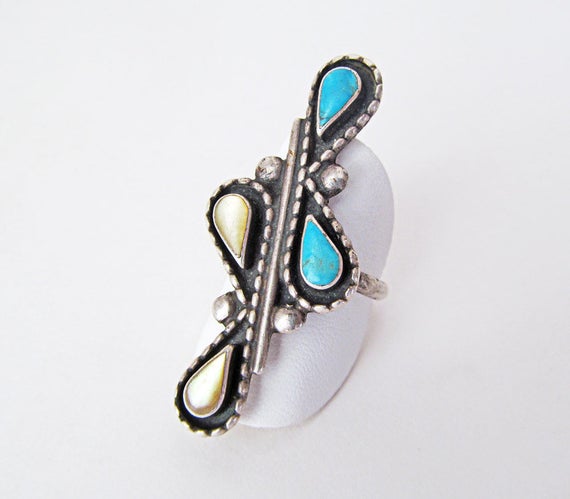 Turquoise Sterling Silver Ring, Vintage Native Am… - image 4