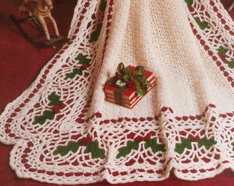 VINTaGE CHRISTMaS &quot;HOLLY&quot; DesigN LAcY AfGhan  Rug Blanket- GREaT CHRIsTMaS Gift  SIzE142 X150 CmS-8 PlY-Crochet Pattern PdF Instant Download