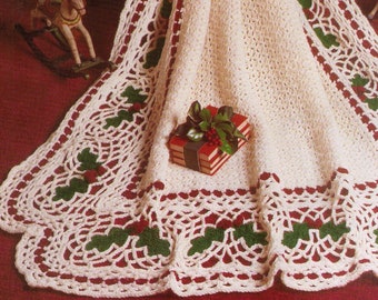 VINTaGE CHRISTMaS "HOLLY" DesigN LAcY AfGhan  Rug Blanket- GREaT CHRIsTMaS Gift  SIzE142 X150 CmS-8 PlY-Crochet Pattern PdF Instant Download