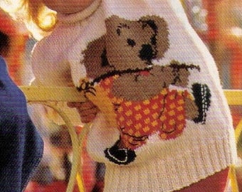 AUSTRALIaN BLINKY BILL Koala Aussie Childrens Jumper-Sweater-Girl's & Boys-Size 1 - 5 Years- 8 PLy-Instant Knitting Downloadable Pdf Pattern