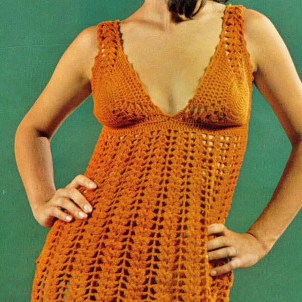 ViNTAGE 1960's ReTRo TREnD SETTInG Women'S ORANGe BeAch DReSs AnD PANTs SiZEs 32-36 Inchs 4 PLy WoOl-Crochet Pattern PdF Instant Download