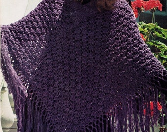 ViNTAGE 1960's ReTRO WOMeN'S PoNcho Cape WINTeR Purple V NEcK WITh FRINGeS DESiGn  4 PLy WoOl- 60 CMs -KNITTInG Pattern PdF Instant Download