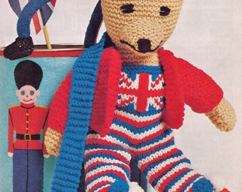 ENGLaND BRITIsH MASCoT JUBILeE JaCk TeDdy BeAr AnD CLoThes ToYs 41 CMs 16 InCh 8 PLy WOoL-GIfTs Knitting KNITTy PATTERNs DESIGNs Pdf Instant