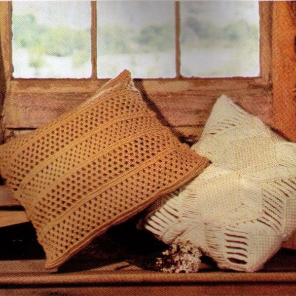 VINtAGE 1970's MaCRAME CrafT ReTro Cream AnD Brown CUSHIoNs SeT of 2 RaRe Style Size 52 Cms 5 ply -MacRAMe PdF Instant Download Pattern Only