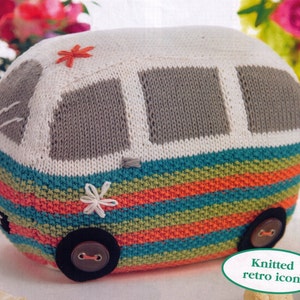 VINTaGE ThE VEE DuB Vw ReTro CaMper DOoR SToP CUSHIoN RetrO StYle 4 YoUr HoMe 41 Cm'S-Great 2 USe Up WOoL 8PLy-Knitting Pdf Instant Pattern image 1