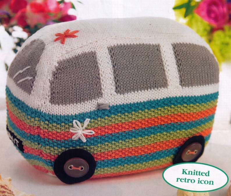 VINTaGE ThE VEE DuB Vw ReTro CaMper DOoR SToP CUSHIoN RetrO StYle 4 YoUr HoMe 41 Cm'S-Great 2 USe Up WOoL 8PLy-Knitting Pdf Instant Pattern image 1