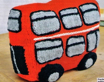 LONDOn DOUBLe DECKEr BUs WHEELs On THe BUs CUSHIoN RetrO StYLE 4 YoUr HoMe 20 Cm'S HIGh-USEs 8 PLy WOOl-Knitting Pdf Instant Pattern