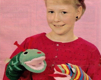 Vintage 1970s HISSInG SYD SNaKE & CaLvin Caterpillar GLoVe PUPPeTs TOYs -Adorable -UNiSex 25 Cm's Tall- 8 Ply - Tejer pdf patrón instantáneo
