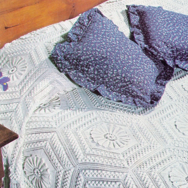 VINTaGE 70S HEIRLOoM ReTro Water Lily BEDSPReAd QuIlt HEXANGoN BeD Blanket-MulTi SizEd BeDs Gift-? PlY-Crochet Pattern PdF Instant Download