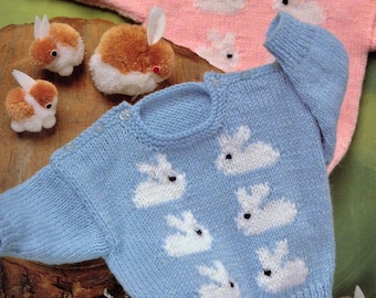 VINTaGE EASTER AnD SPRInG BaBy Bunnies BaBies JuMper BoY'S & GIrL'S Size 46 - 51 CMs -8 PLy -Great BAbY Gift - Knitting Pdf Instant Pattern