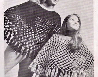 ViNTAGE 1960's ReTRO WOMeN'S AnD CHiLds PULLmAns FaMily Ponchos RoUnd Neck DESiGn 2 12 Ply wOol- Gift - Crochet Pattern PdF Instant Download
