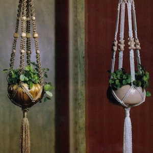 VINTAGE 1970s MacRAME COLGANTE POT PLANTA SOPORTE O Cesta DE FRUTAS CONJUNTO DE 2 ESTILO CON CUENTAS Tamaño 100 Cms 5ply -Patrón MacRAMe PdF Descarga instantánea