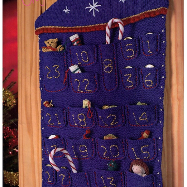 CHRISTMAS CuTE ADVENT CALeNdar WiTh aLl 24 POCKeTs & ToYs 4 KiDs -GReAt GIfTs -Size 70 Cm's Tall-8 ply-Knitting Pattern Pdf Instant Download