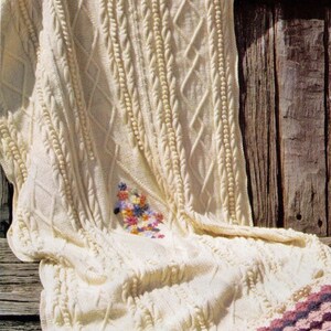 VIntage 1980's ARAN CaBLE KNeE Rug BLANKeT WiTh EMBROIDeRy AFghaN StYle- Size 170 x 120 CMs- 8 PLy -Great Gift -Knitting Pdf Instant Pattern