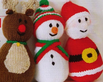 CHRIsTMAS CuTE BABY WObBly REINDEeR, SAnTa,SNoWman RoLy Toys - GReAt GIfTs -Size 15 Cm's Tall-8 ply-Knitting Pattern Pdf Instant Download