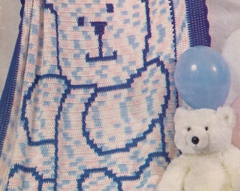 VINTAGE TEDDYBEER THEMERANS AFghaanse BABY Warm tapijt Kinderbeddeken Babyshowercadeau 133 X 165 CmS - 4 Ply-haakpatroon PdF Instant Download