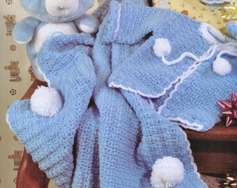ViNTAGE 1960s ReTRO "LITTLe BOY BLuE" Babies WITh Bobbles RuG BLaNket AfgHan SizE 107x90 cms 4 PLy WoOl-Crochet Pattern PdF Instant Download