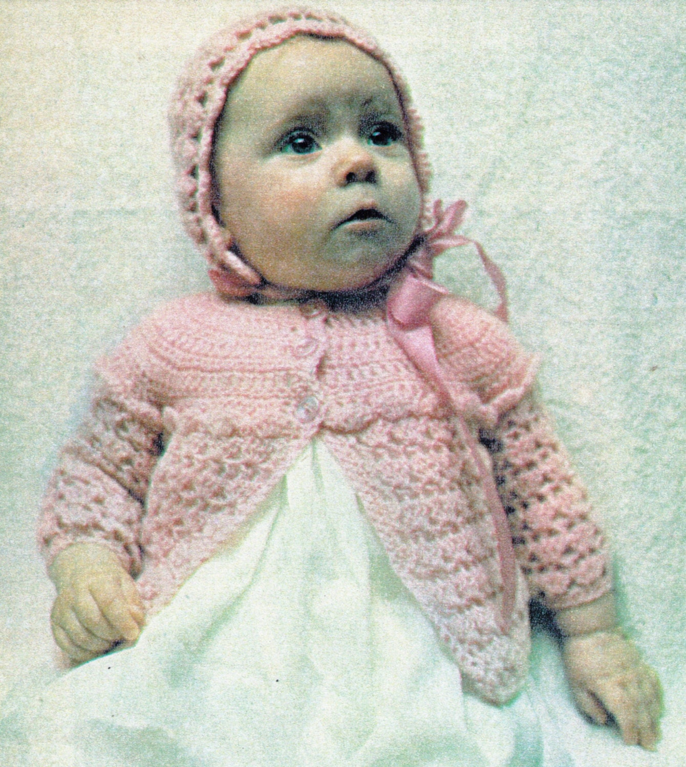 Vintage 70s BABY GIRLS Matinee Jacket & Set Shell Pattern baby