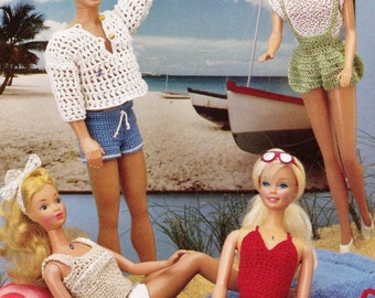 BARBIE & KEN or MOnSTeR HiGh or BratZ DoLls- SUmMer BeAch ToGs CLoThes Set of 4- Dolls-Gr8 4 GifT 4Ply-Knitting Crochet Pdf Instant Pattern