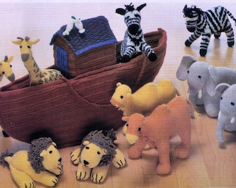 Kids Noah's Ark Carry Set With 6 Types Of Animals Soft Animal Toys-Great Birthday Gift 66 Cms Tall 8 Ply Downloadable Knitting Pdf Pattern