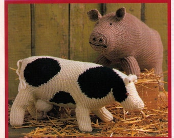 DoWN On ThE FaRM DaIsy ThE CoW & WILBUr ThE PiG  Soft Toy Animal -ChiLDRen'S Adorable- 23 Cm's Tall- 8 Ply - Knitting Pdf Instant Pattern