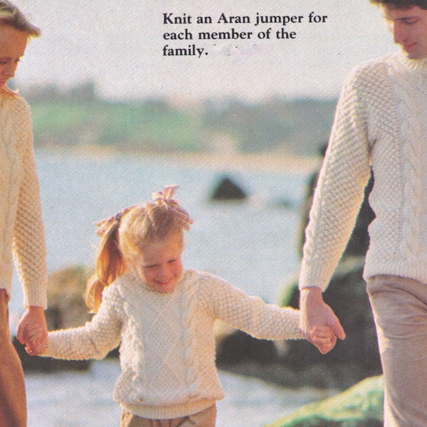 80's HiS AnD HeRS & CHiLds Aran Cable RoLled NeCk MATcHing WINTeR JUMPeRs MIxEd sIzes -12 PLy-Great FoR WintEr -Knitting Pdf Instant Pattern