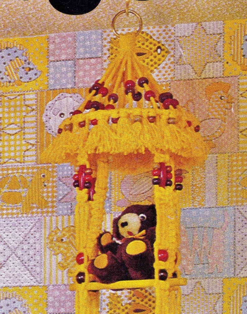 Vintage/1970s/macrame/soft TOY Hanging Holder/babies TREEHOUSE Hanging
