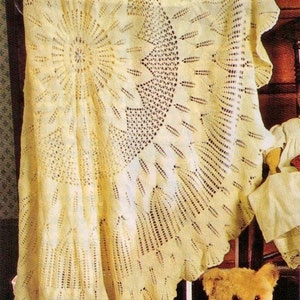 Baby HEiRLOOM VINTAGE Sjaal DEKEN RUG KANT PATROON CRÈME-130 Cm Cirkel- Maat 80 x 110 CMs-3 Ply - Geweldig cadeau - Breien Pdf Instant Patroon