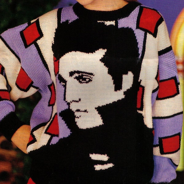 REtro WOMeN'S KING oF THe KNiT PARaDe Elvis PICtUre JUMPeR trenDy MUsIc WInTer Size 130 CMs ARoUnd BUsT-8 PLy - Knitting Pdf Instant Pattern
