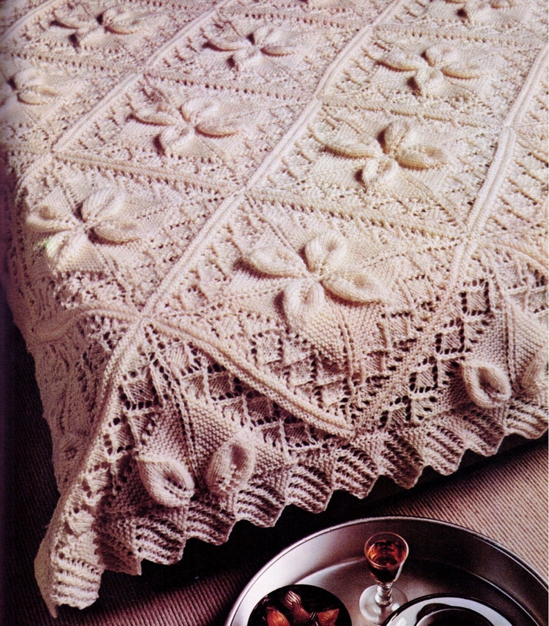 ViNTAGE 3D FLOWER PATTERn Cable Bedspread BLANKeT KNITTeD Etsy