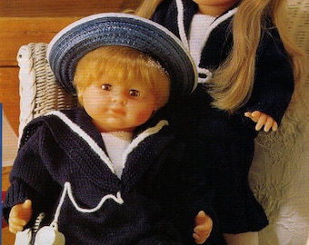 VINtage DollS "SHIp AHOY" SAILoR SuIt SeT Of 2 -DoLLs or TedDyBears-Lovely GifT-SizE 46 - 56 CmS 4 Ply-Knitting Pdf Instant DoWNLoAd Pattern