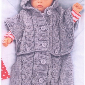 BaBY CABLE ARaN WiNter HooDed SLEePing Bag ThaT CHaNges To a PoNcho Size 0 - 6 mTHs-8 PLy-GIFTs Knitting KNITTy PATTERNs DESIGNs Pdf Instant